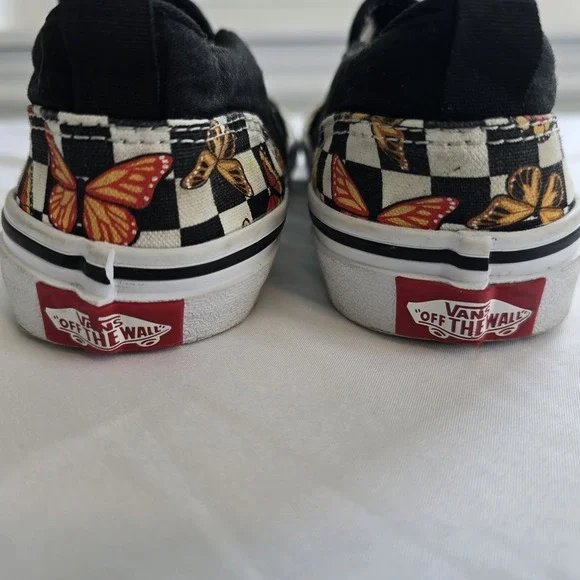 Vans Girl's Asher Butterfly Checker Multi Canvas Slip‎ On Skate Shoes - Size 3 - Picture 5 of 8